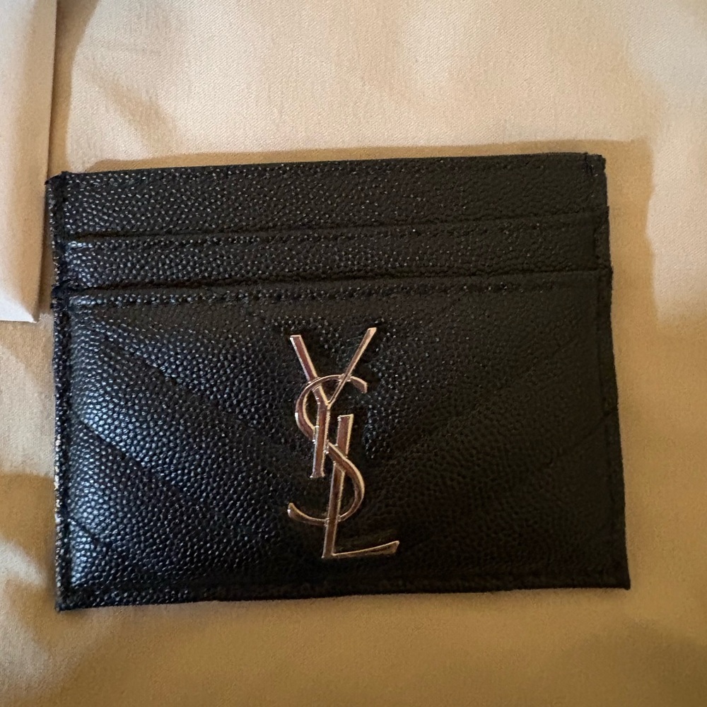 Yves Saint Laurent Black Card Holder with Silver Logo